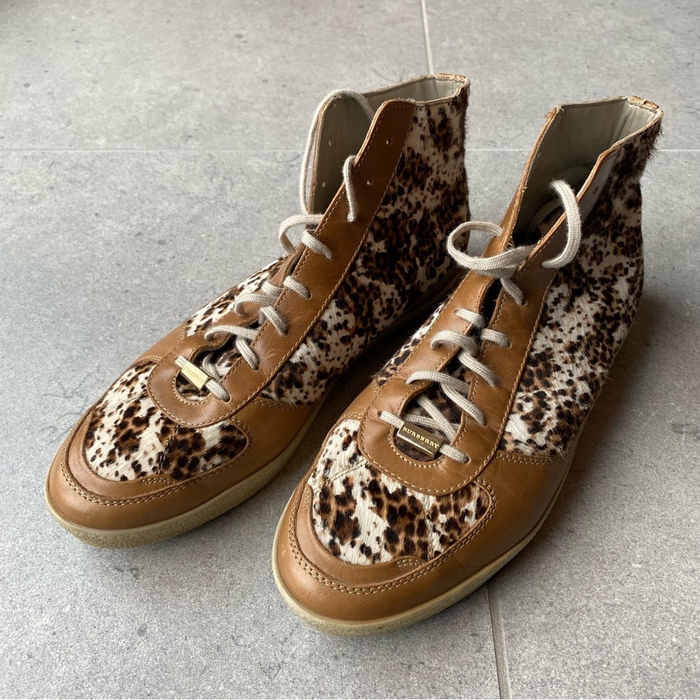 EUC BURBERRY WOMENS BOTREAUX CALF HAIR PONY HIGH TOP SNEAKERS SHOES EU 39 US 9